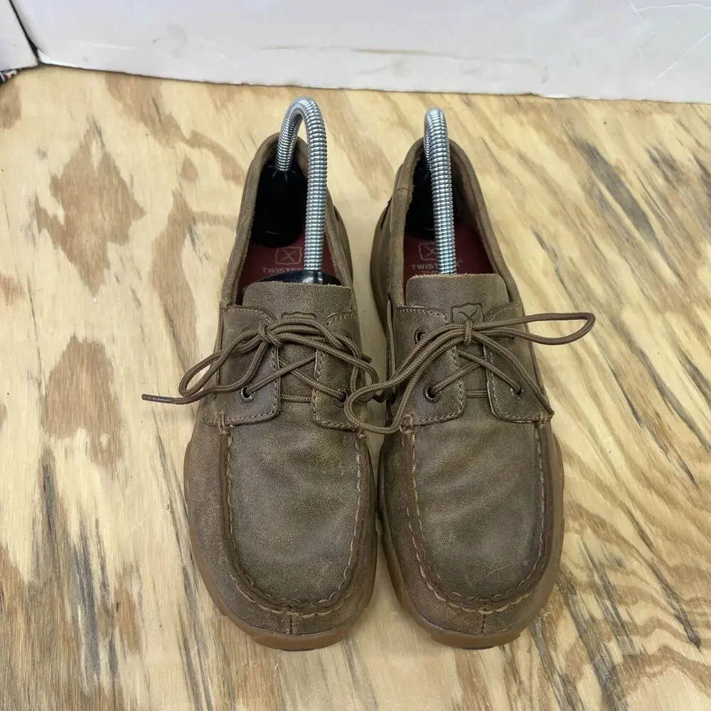 Twisted X Driving Mocs Lace Up Brown Leather Shoes Youth 5M Casual Western